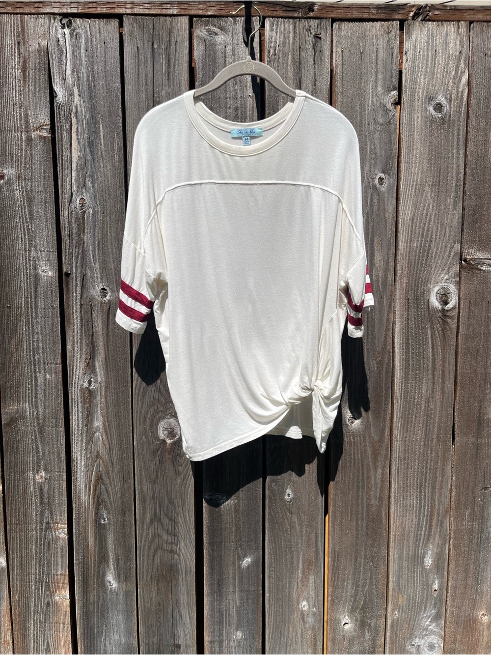 She + Sky Cream Crewneck Short Sleeve twist front Tee size Medium